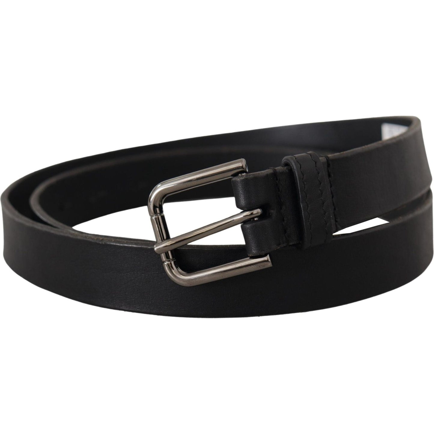 Dolce & Gabbana Black Calf Leather Logo Engraved Metal Buckle Belt BEL8575-90