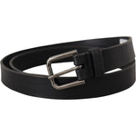 Dolce & Gabbana Black Calf Leather Logo Engraved Metal Buckle Belt BEL8575-90