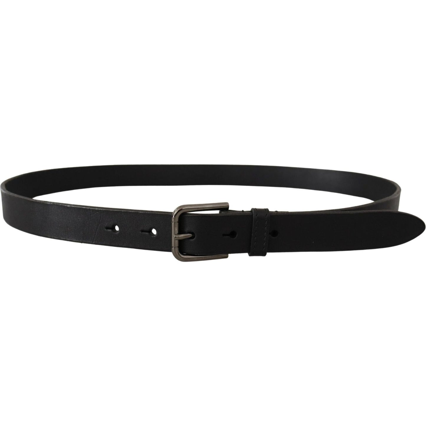 Dolce & Gabbana Black Calf Leather Logo Engraved Metal Buckle Belt BEL8575-90