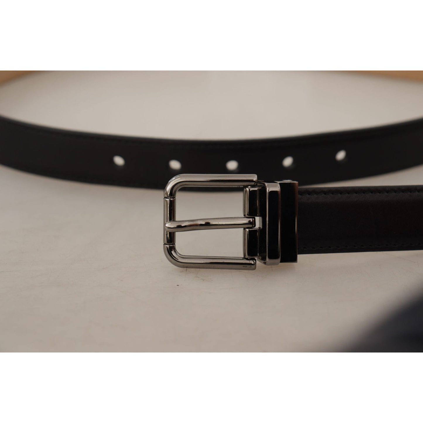 Dolce & Gabbana Black Calf Leather Logo Engraved Metal Buckle Belt BEL8595 -90