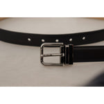 Dolce & Gabbana Black Calf Leather Logo Engraved Metal Buckle Belt BEL8595 -90