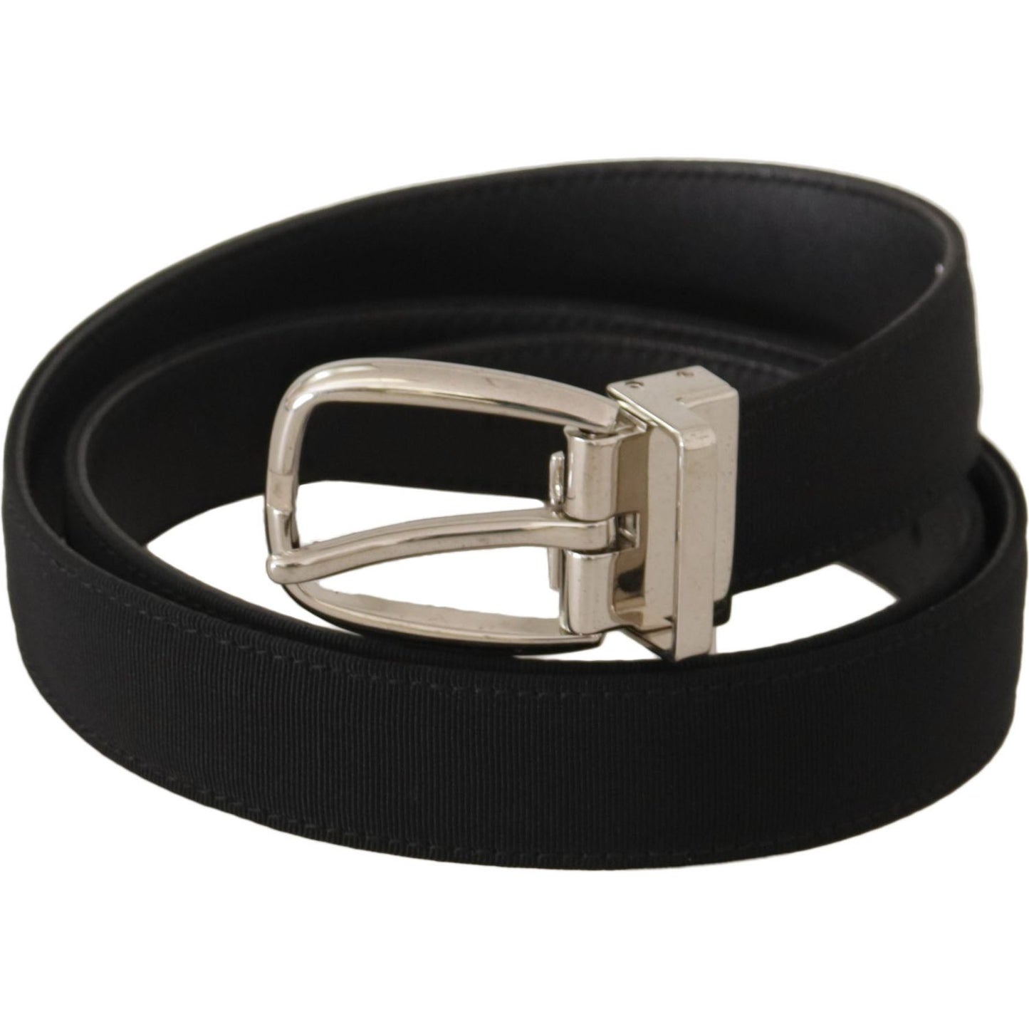 Dolce & Gabbana Belt Black Calf Leather Silver Tone Metal Buckle