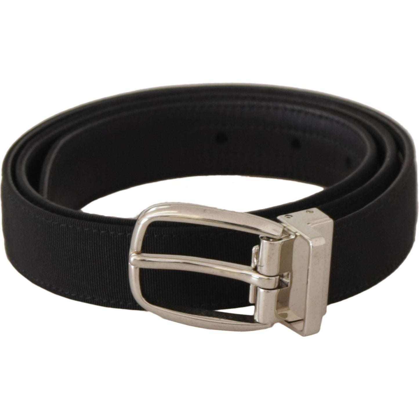 Dolce & Gabbana Belt Black Calf Leather Silver Tone Metal Buckle
