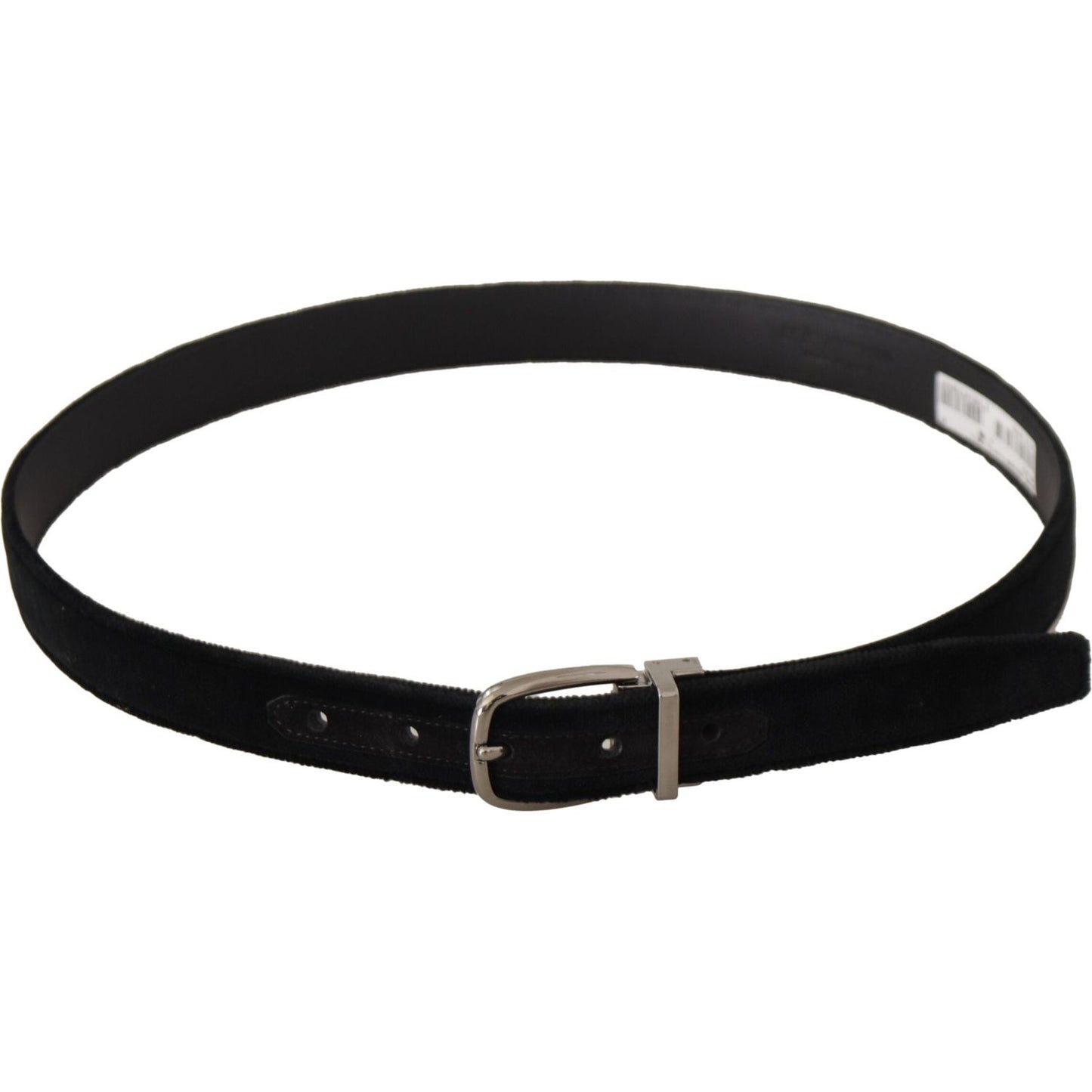 Dolce & Gabbana Black Classic Velvet Silver Tone Metal Buckle Belt BEL8626-90