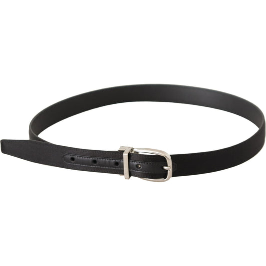 Dolce & Gabbana Black Canvas Leather Silver Logo Metal Buckle Belt BEL8632-35