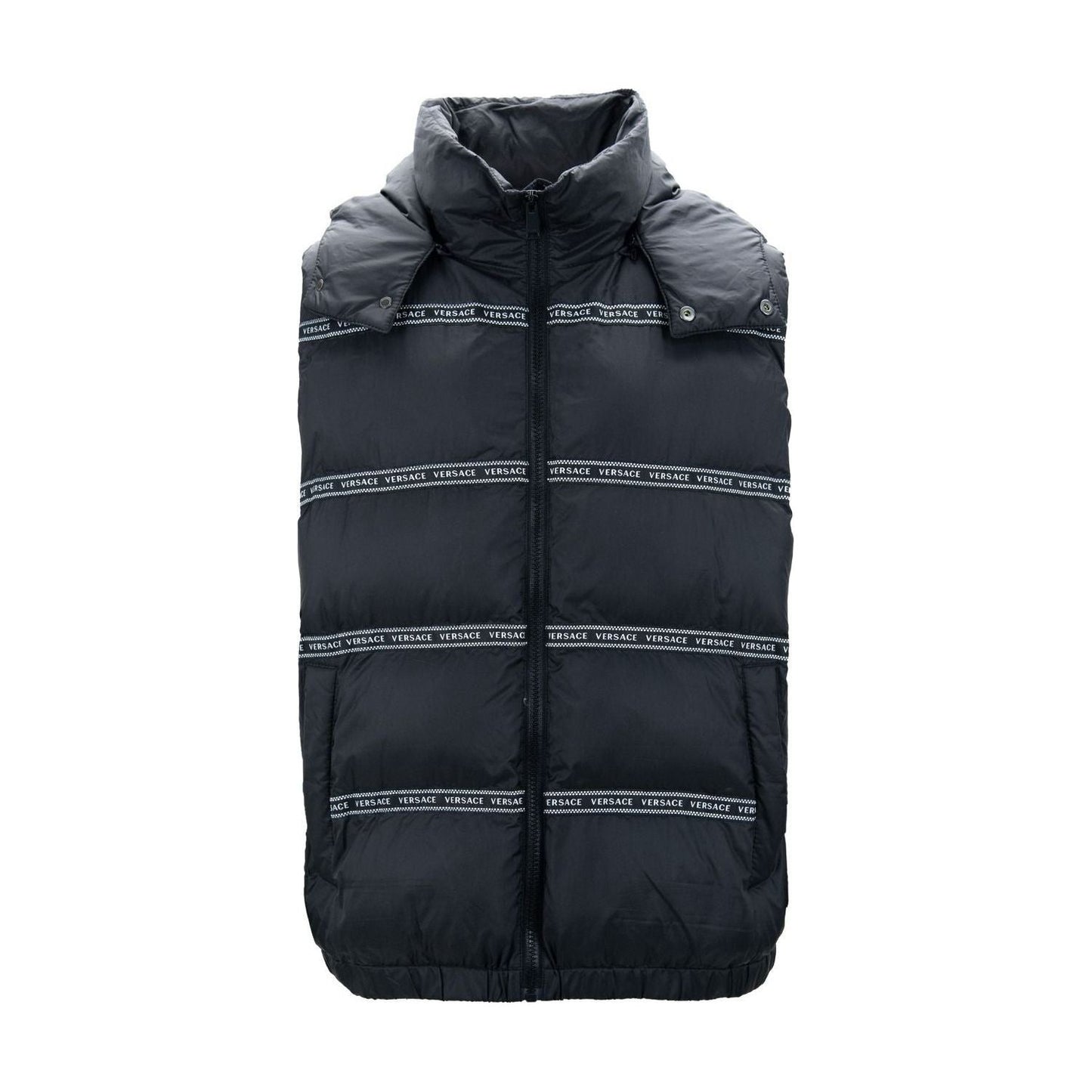 Versace Elegant Black Logo Band Vest with Detachable Hood