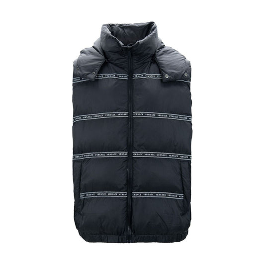 Versace Elegant Black Logo Band Vest with Detachable Hood 8054712636363