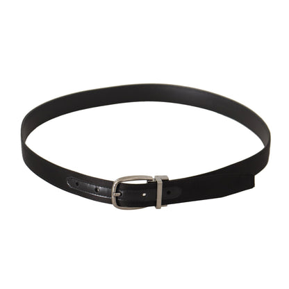 Dolce & Gabbana Black Calf Leather Silver Logo Metal Buckle Belt