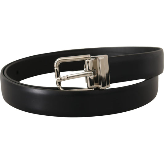 Dolce & Gabbana Black Calf Leather Silver Metal Logo Buckle Belt BEL8638-85