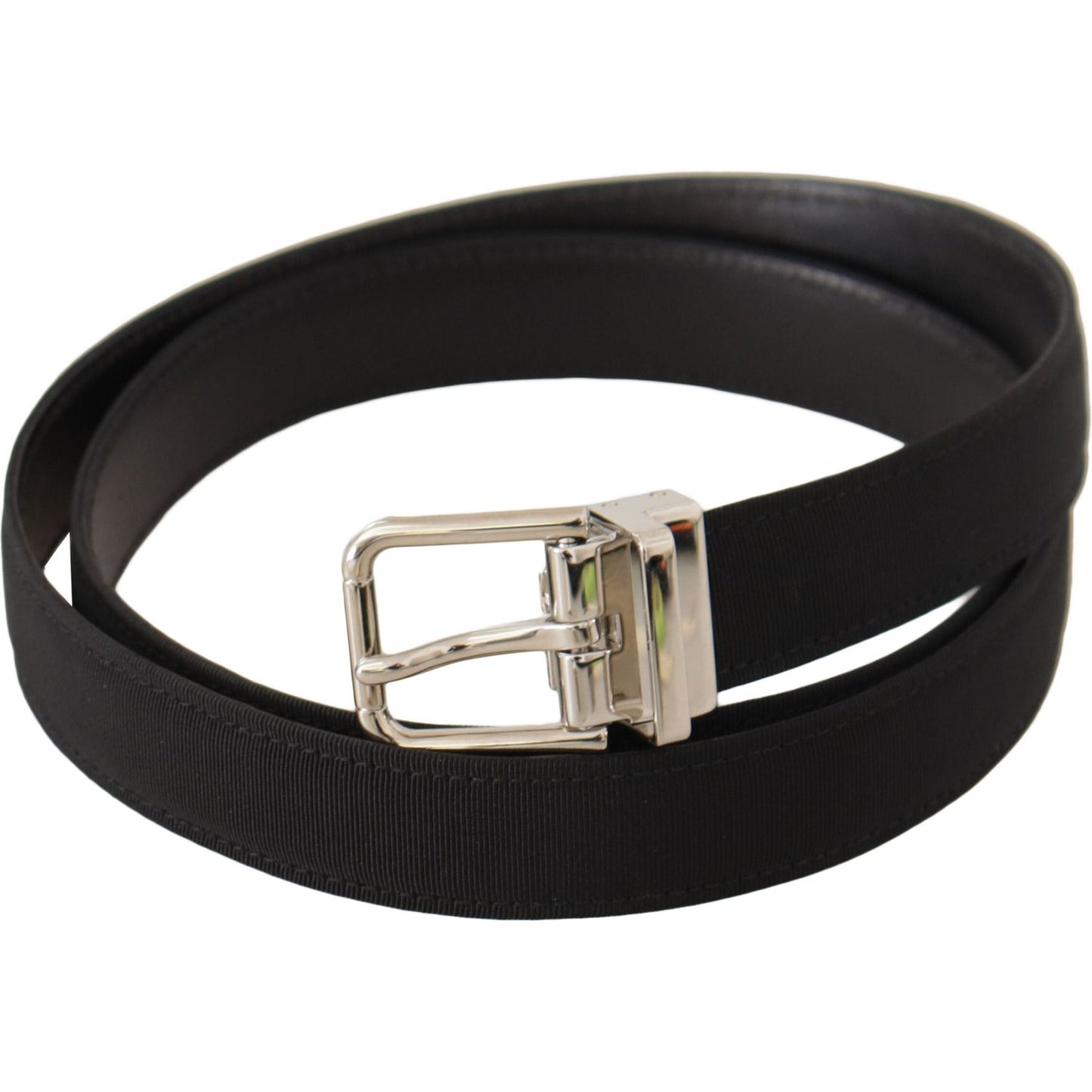 Dolce & Gabbana Black Canvas Silver Tone Metal Buckle Men Belt BEL8651-95