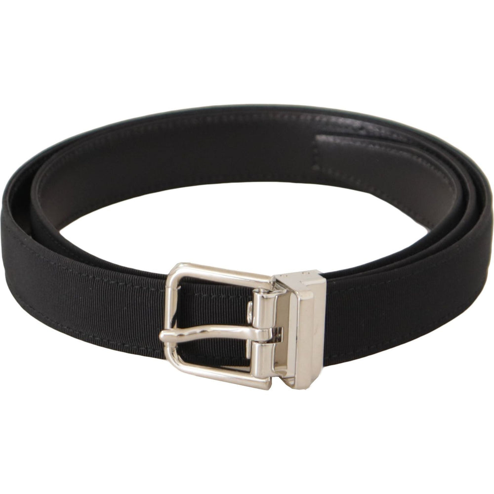 Dolce & Gabbana Black Canvas Silver Tone Metal Buckle Men Belt BEL8651-95