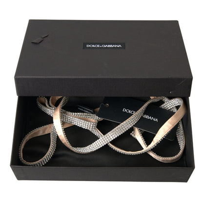 Dolce & Gabbana Beige Silk Clear Crystal Bow Waist Belt