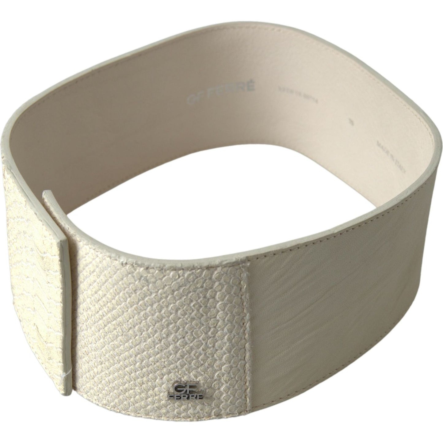 GF Ferre Off White Waxed Cotton Wide Fashion Waistband Belt