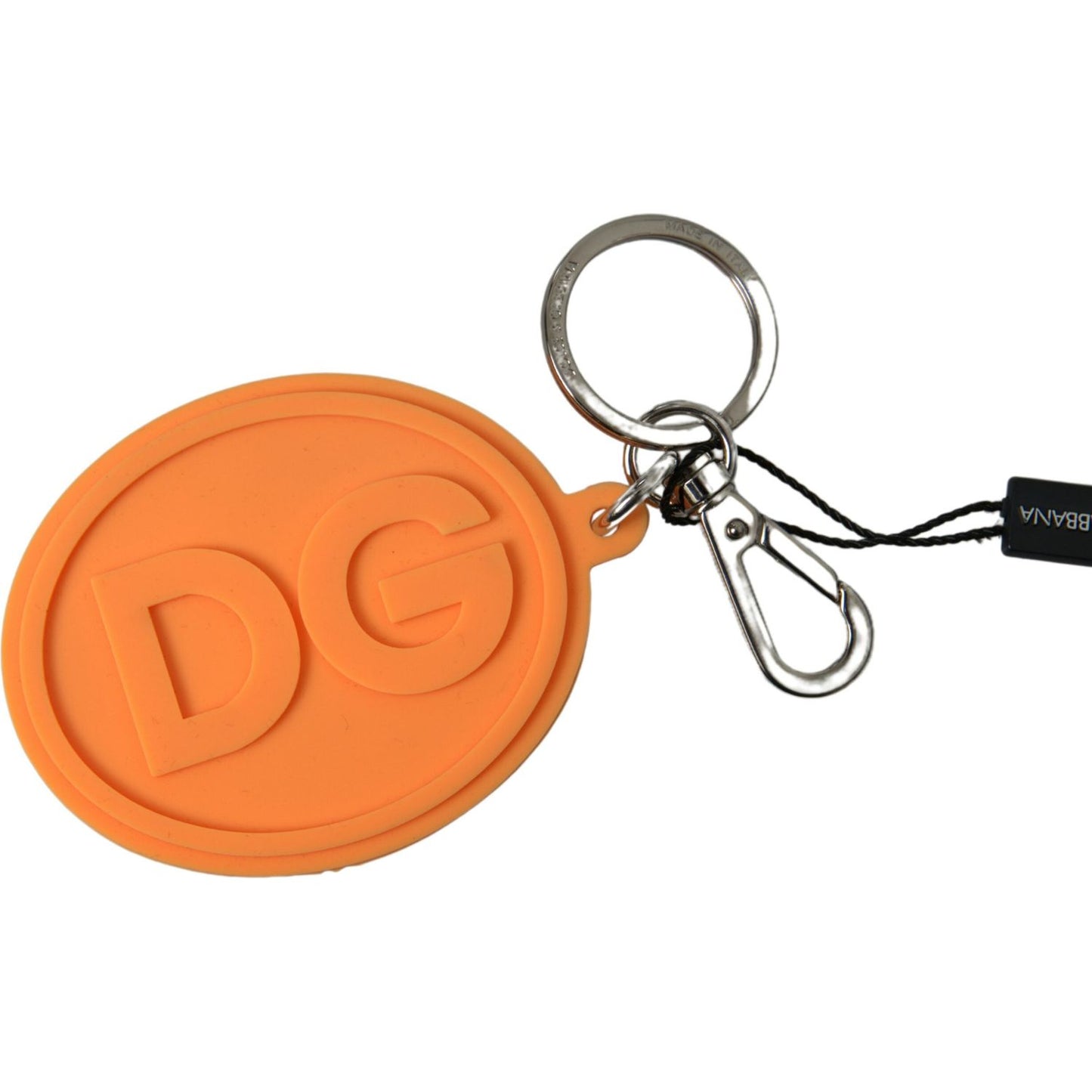 Dolce & Gabbana Orange Rubber DG Logo Gold Brass Metal Keychain
