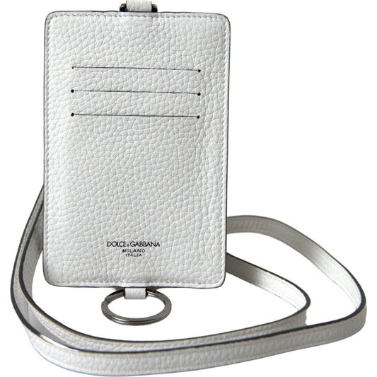 Dolce & Gabbana White Leather Lanyard Logo Card Holder Men Wallet BAG1104