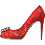 Dolce & Gabbana Red Taormina Lace Crystal Heels Pumps Shoes