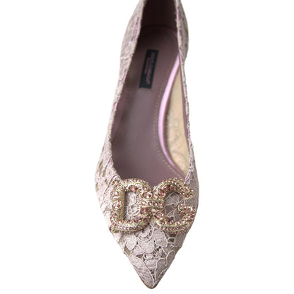Dolce & Gabbana Pink Floral Lace DG Crystal Pumps Shoes