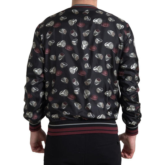 Dolce & Gabbana Black Ring Print Silk Crewneck Sweater TSH84179-54