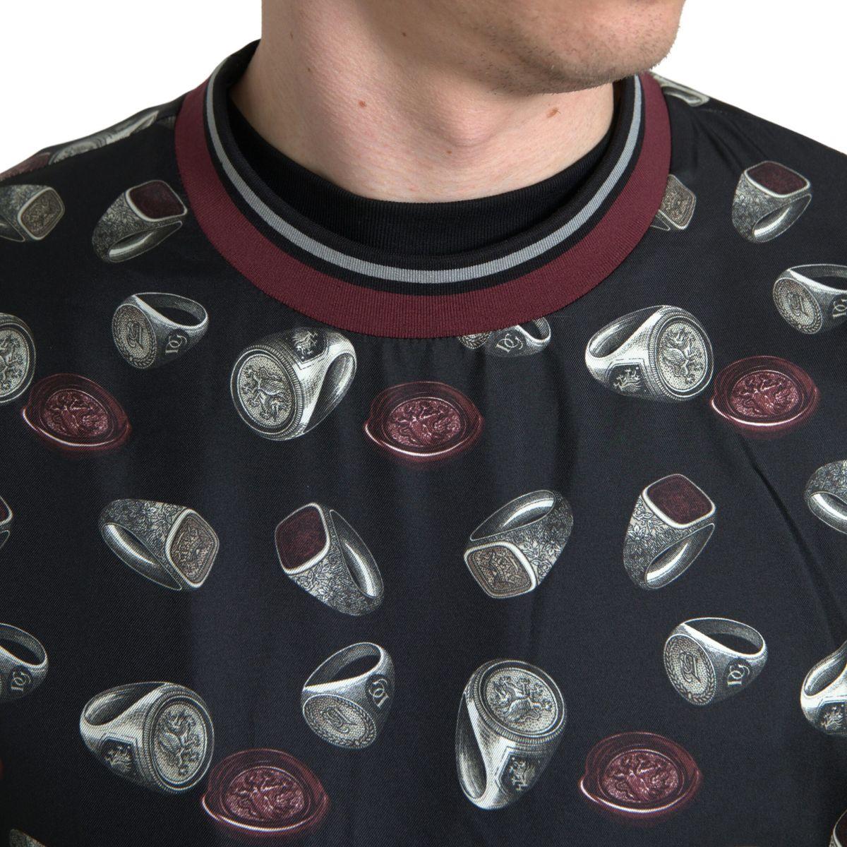 Dolce & Gabbana Black Ring Print Silk Crewneck Sweater TSH84179-54