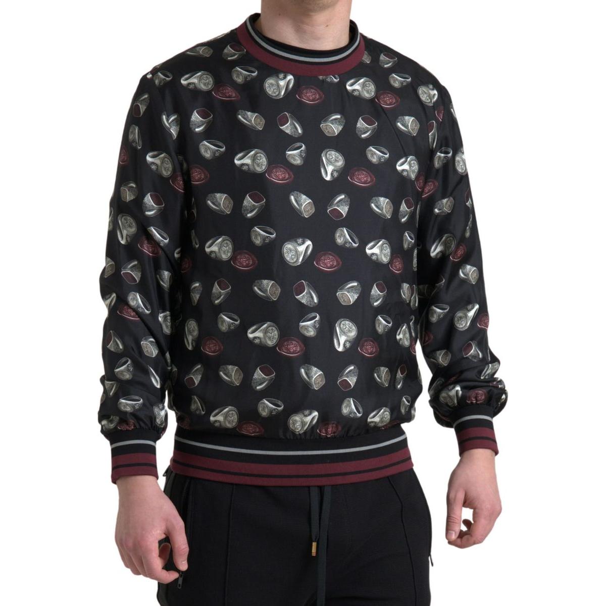 Dolce & Gabbana Black Ring Print Silk Crewneck Sweater TSH84179-54