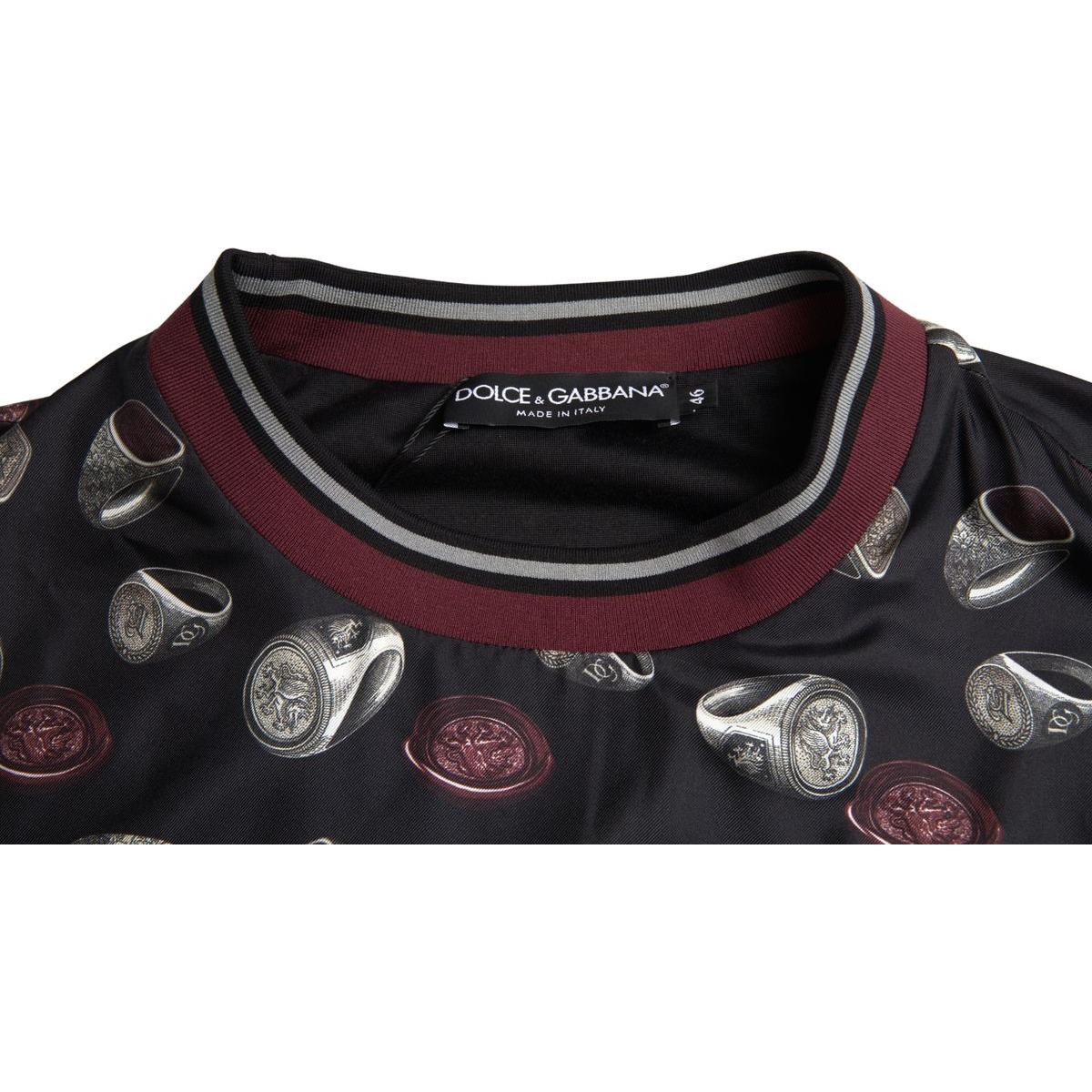 Dolce & Gabbana Black Ring Print Silk Crewneck Sweater TSH84179-54