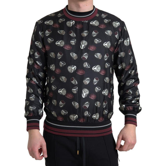 Dolce & Gabbana Black Ring Print Silk Crewneck Sweater TSH84179-54