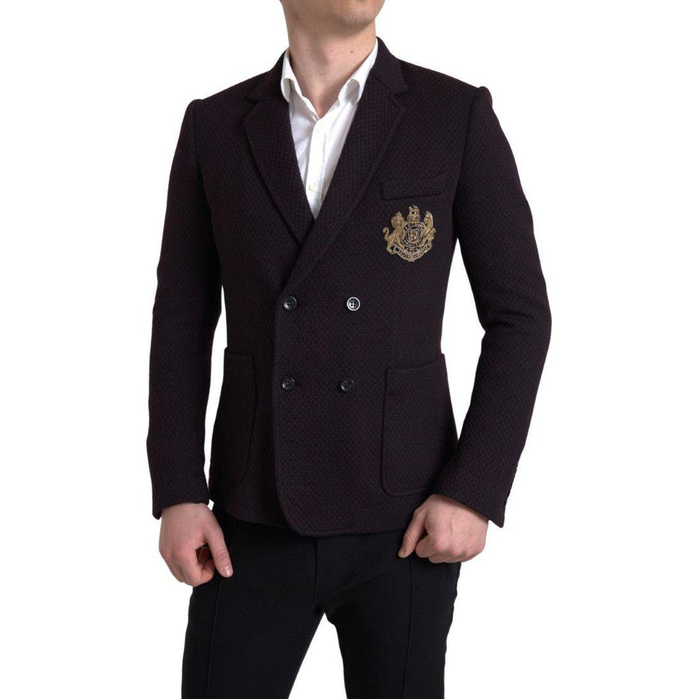 Dolce & Gabbana Purple Logo Embroidery Double Breasted Blazer
