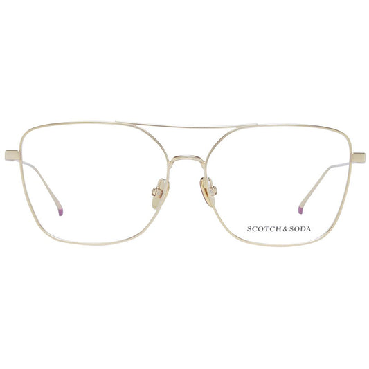 Scotch & Soda Gold Women Glasses Frame, square full-rim metal frame, size 55-14-145, gold color, demo lenses, stylish eyewear for women.