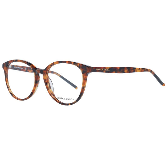 Scotch & Soda Brown Women Glasses Frame, full-rim cat eye design in acetate, size 53-17-135, includes branded case.