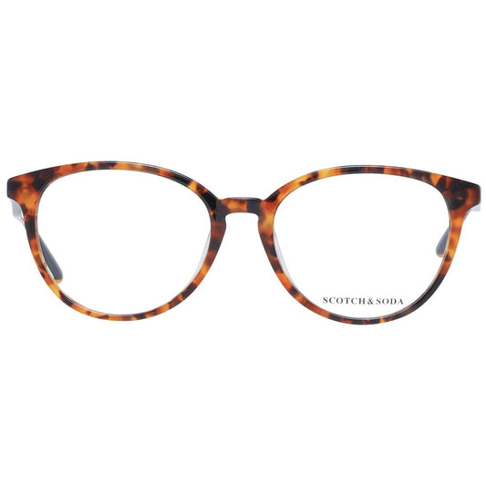 Scotch & Soda Brown Women Glasses Frame in cat eye style with full-rim acetate design, featuring demo lenses and branded case included.