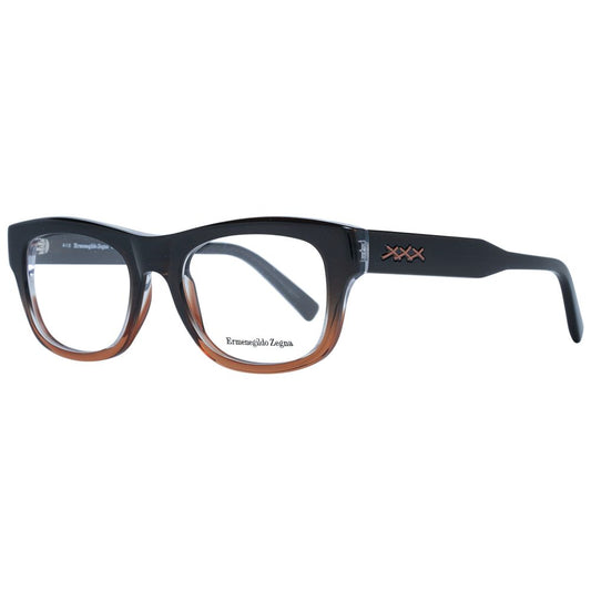 Ermenegildo Zegna Brown Men Glasses Frame, full-rim rectangular style with brown plastic frame, 53mm lenses width, includes branded case.
