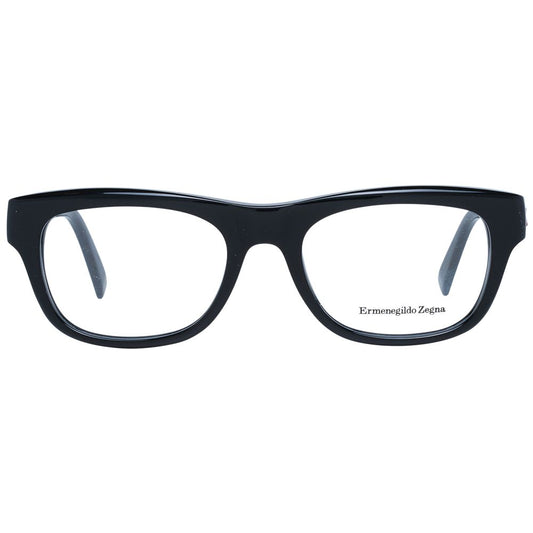 Ermenegildo Zegna Black Men Glasses Frame, black plastic full-rim rectangle frame with brown lenses, includes branded case.