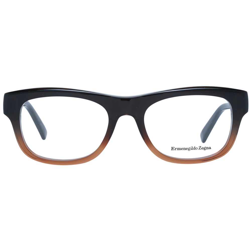 Ermenegildo Zegna Brown Men Glasses Frame in plastic full-rim design, rectangular style with demo lenses.