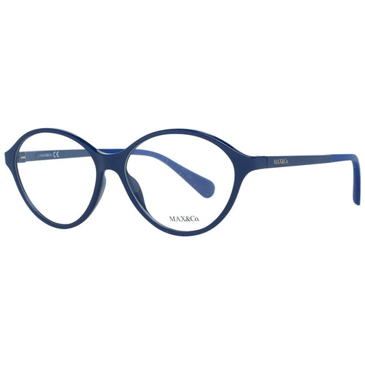 Max & Co Blue Women Glasses Frame, full-rim oval style, blue plastic material, demo lenses, 54mm width, branded case included