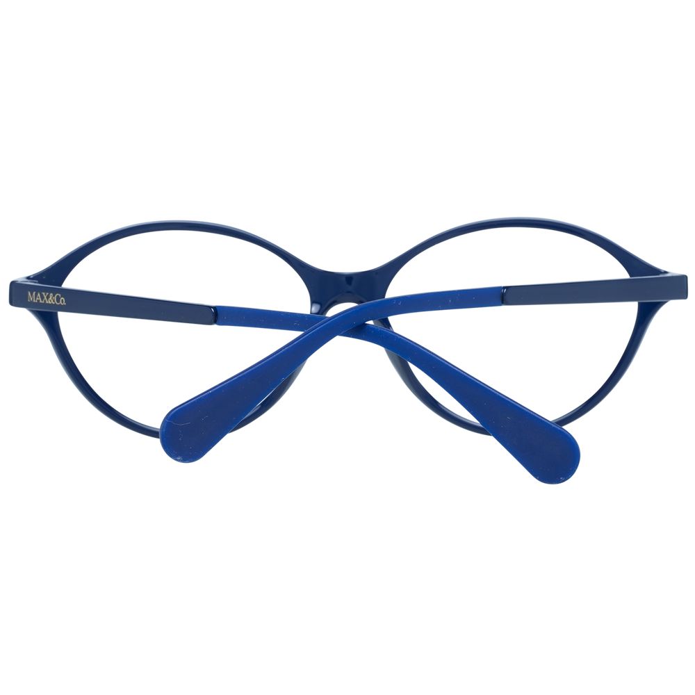 Max & Co Blue Women Glasses Frame, full-rim plastic in blue, oval style with demo lenses, elegant eyewear.