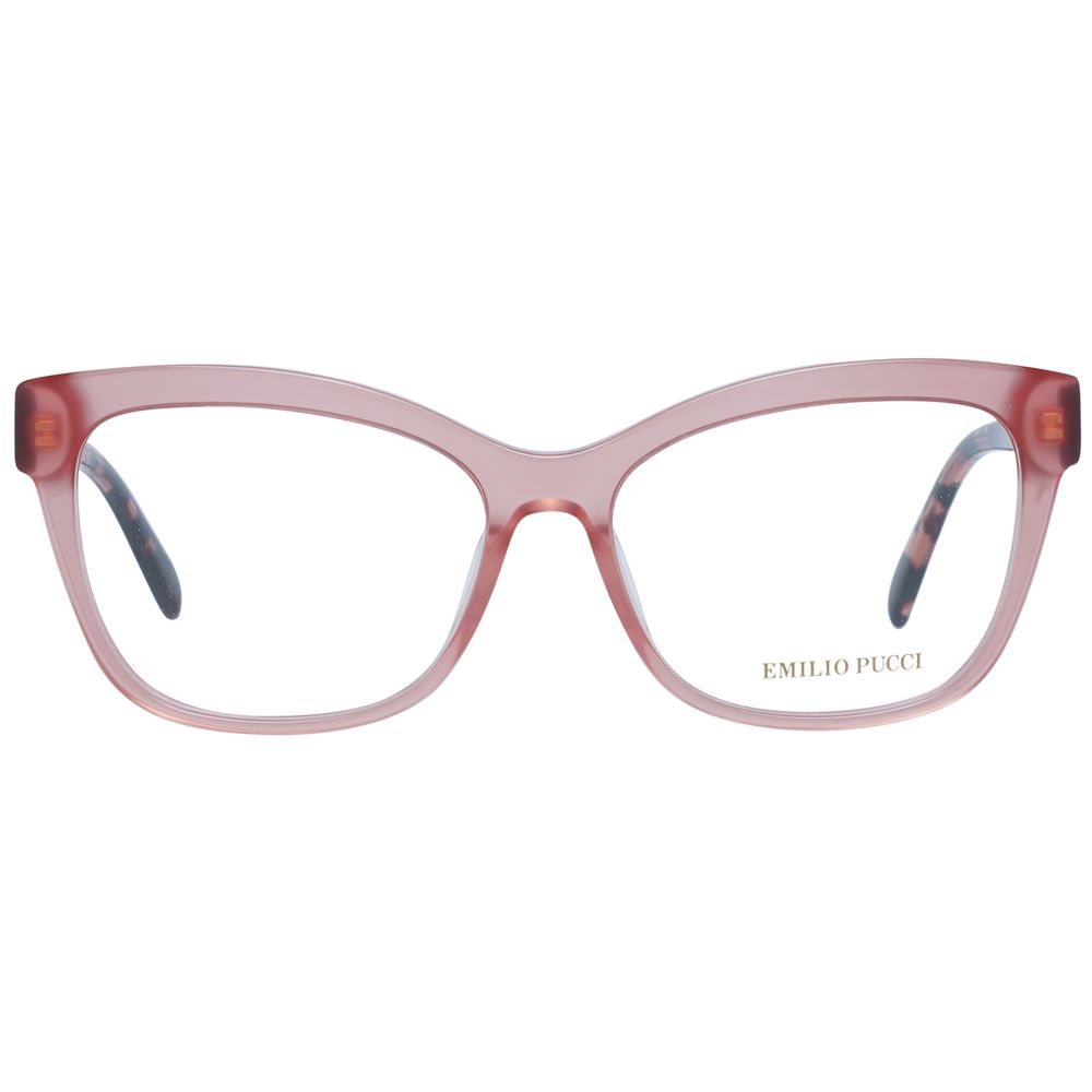 Emilio Pucci Pink Women Glasses Frame, rose full-rim square style with plastic lenses, branded case included.