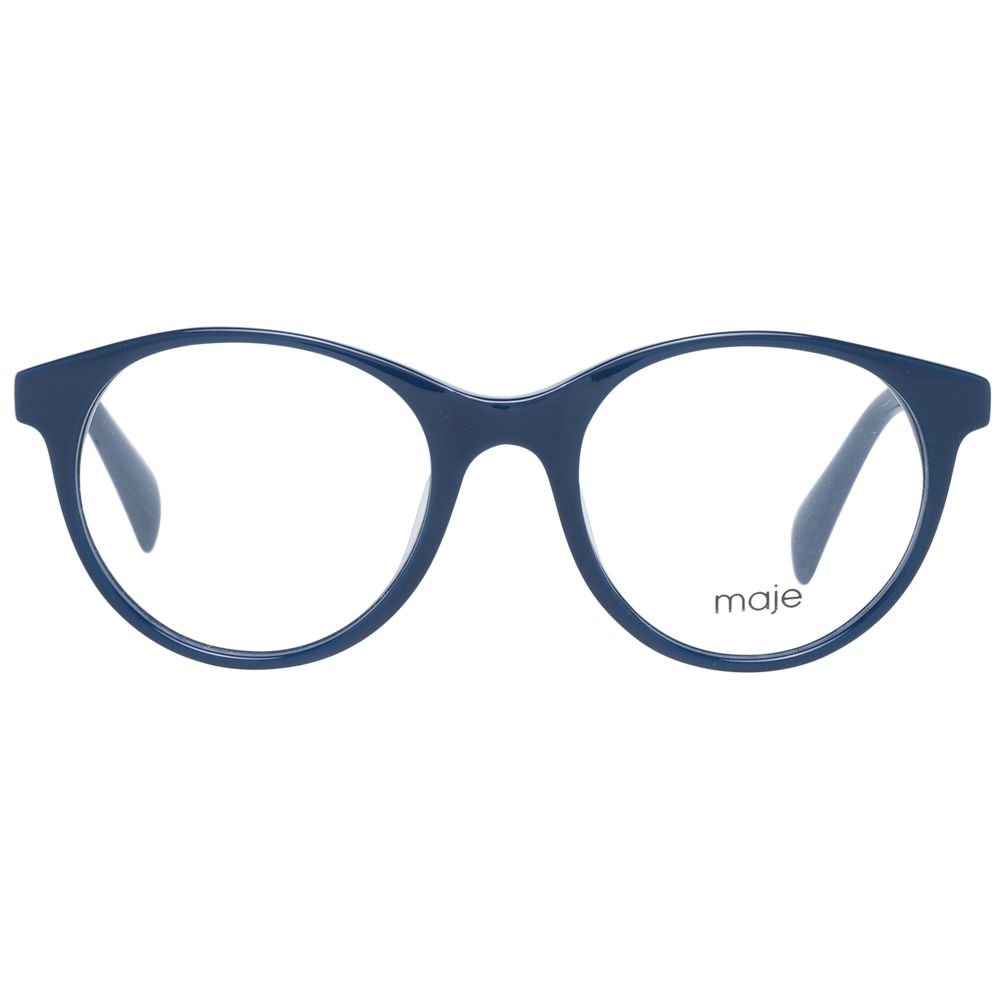 Maje Blue Women Glasses Frame, plastic full-rim with round style and demo lenses, size 49-19-140, includes branded case.
