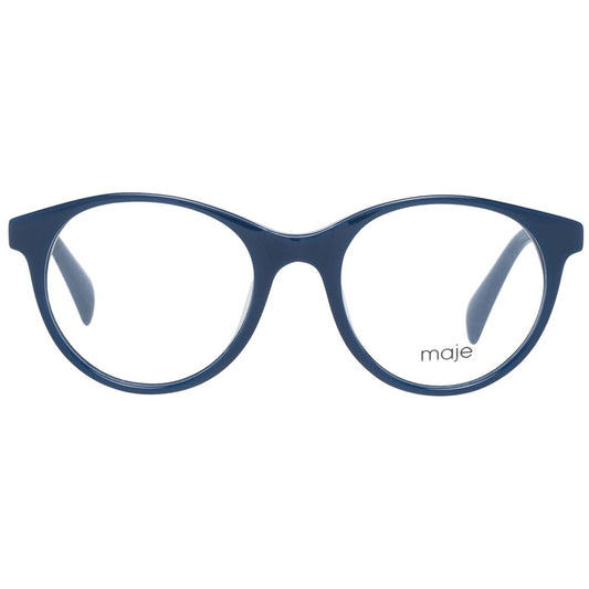 Maje Blue Women Glasses Frame, plastic full-rim with round style and demo lenses, size 49-19-140, includes branded case.
