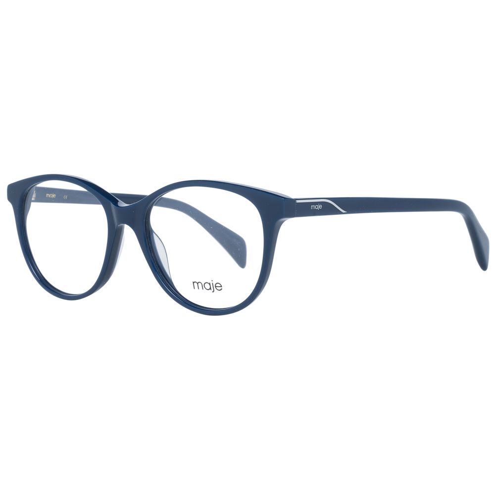 Maje Blue Women Glasses Frame, round plastic full-rim, blue color, size 51-16-140, with demo lenses and branded case included.