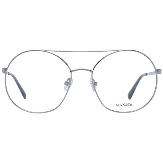 Max & Co Gray Women Glasses Frame, full-rim round metal design, grey color with demo lenses, includes branded case