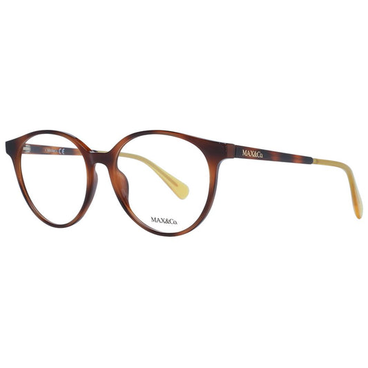 Alt Tag: Max & Co Brown Women Glasses Frame, full-rim, round style, plastic material, size 53-16-140 with demo lenses and branded case.