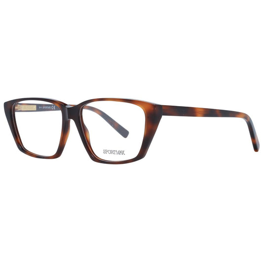 Sportmax Brown Women Glasses Frame made of acetate with full-rim design, trapezium style, lens width 55mm, includes branded case.