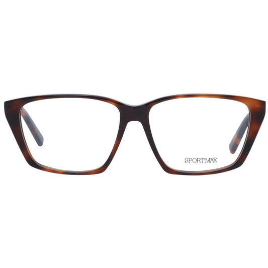 Sportmax Brown Women Glasses Frame in acetate, trapezium style with full-rim, lens width 55mm, for women, includes branded case.