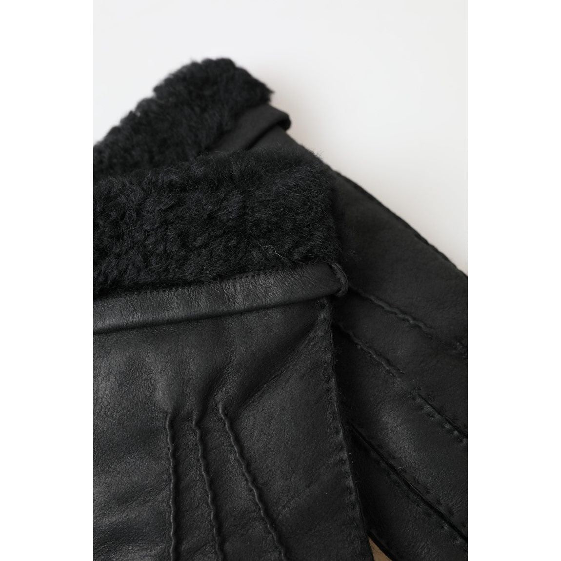 Dolce & Gabbana Black Leather Fur Short Hands Mitten Men Gloves LB30107