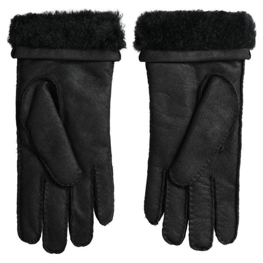 Dolce & Gabbana Black Leather Fur Short Hands Mitten Men Gloves LB30107