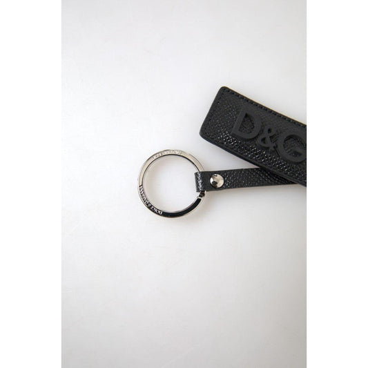 Dolce & Gabbana Black DG Logo Leather Silver Metal Keychain SMY101200