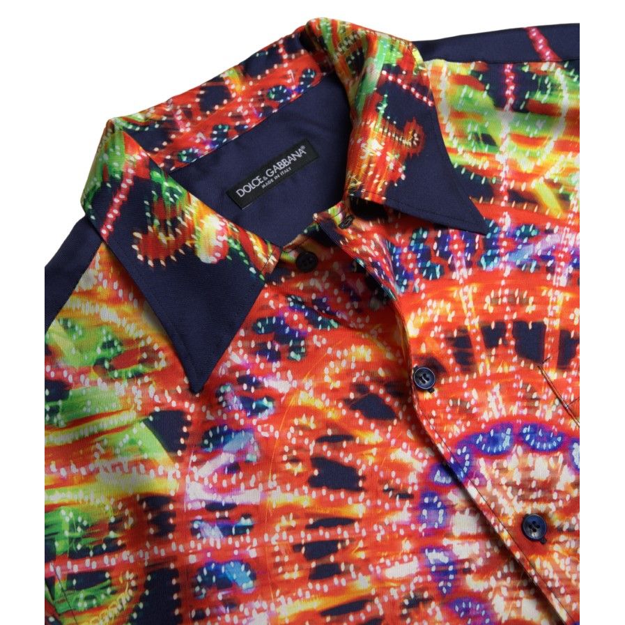 Dolce & Gabbana Multicolor Luminarie Print Men Shirt Silk