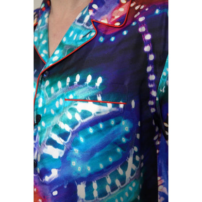 Dolce & Gabbana Multicolor Silk Psychedelic Print Men Pajama Shirt