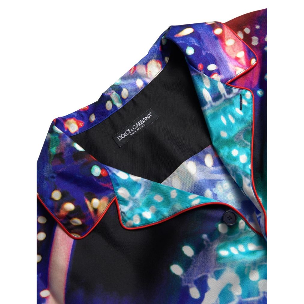 Dolce & Gabbana Multicolor Silk Psychedelic Print Men Pajama Shirt