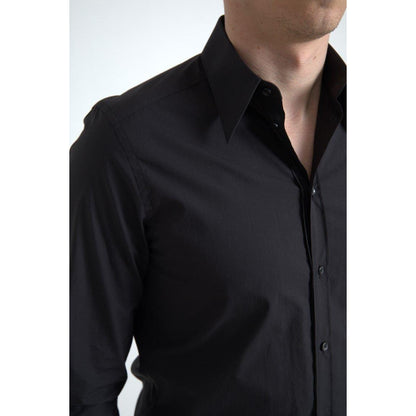 Dolce & Gabbana Black Cotton Men Long Sleeves MARTINI Shirt